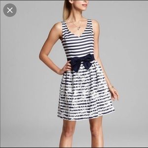 Navy and White Striped Dress with Bow